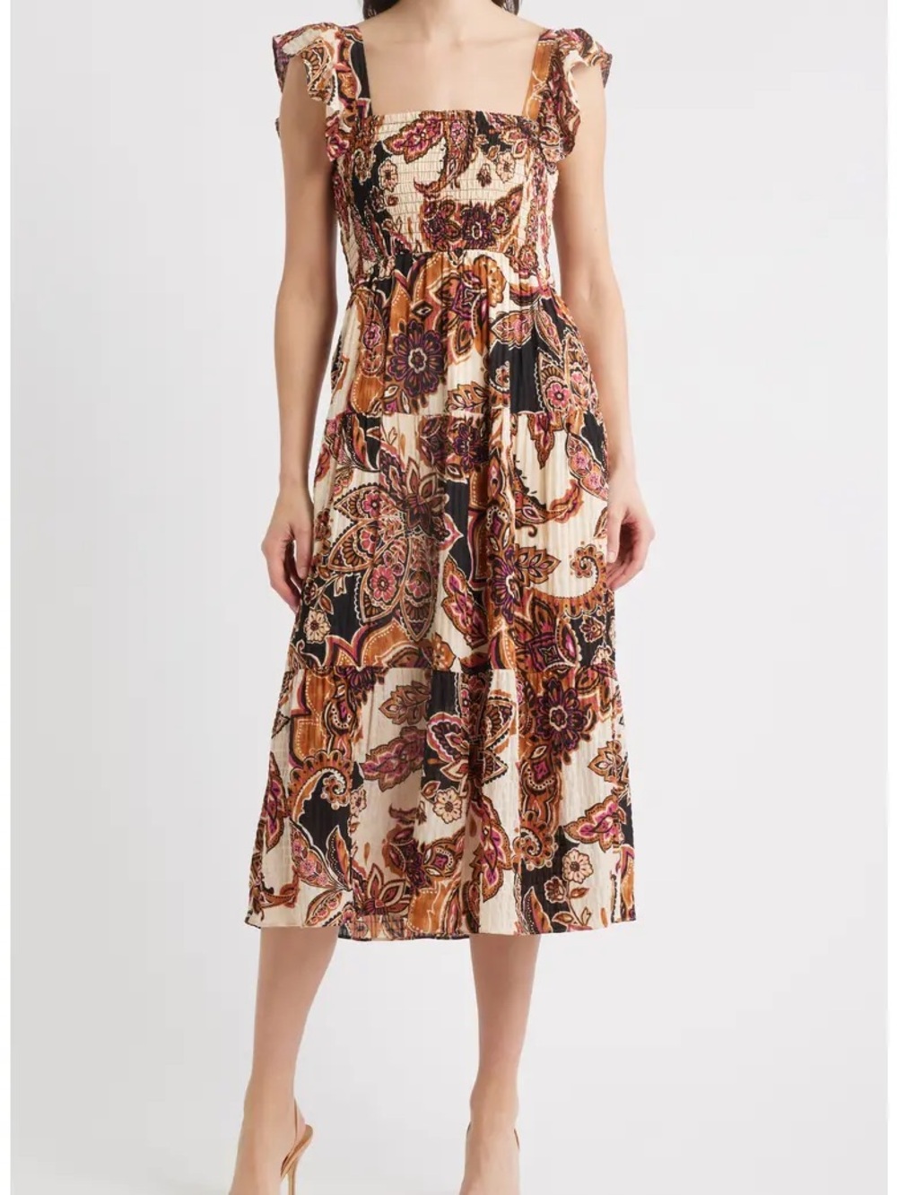 NWOT Vince Camuto Bohemian Floral Tiered Maxi Dress in Cream and Black